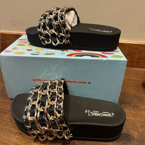 Jeffrey Campbell Edie Chain Platform Slides with Gold Chain